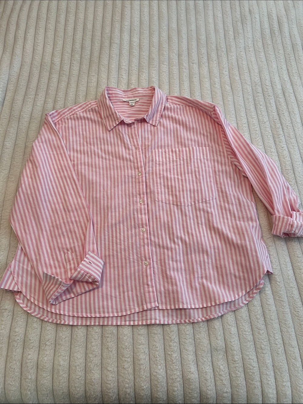 beachlunchlounge Pink and White Striped Button-Down Shirt